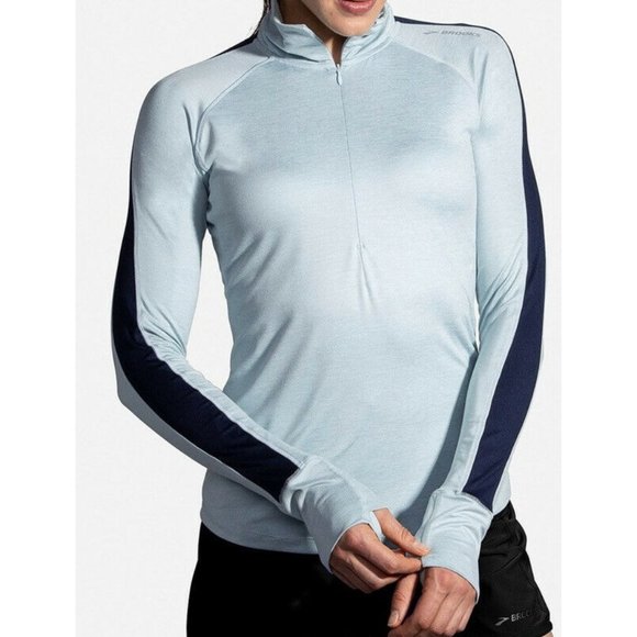 BROOKS NWT Heather Glacier/Navy Dash 1/2 Zip Running Jacket Women’s Small - Picture 1 of 12